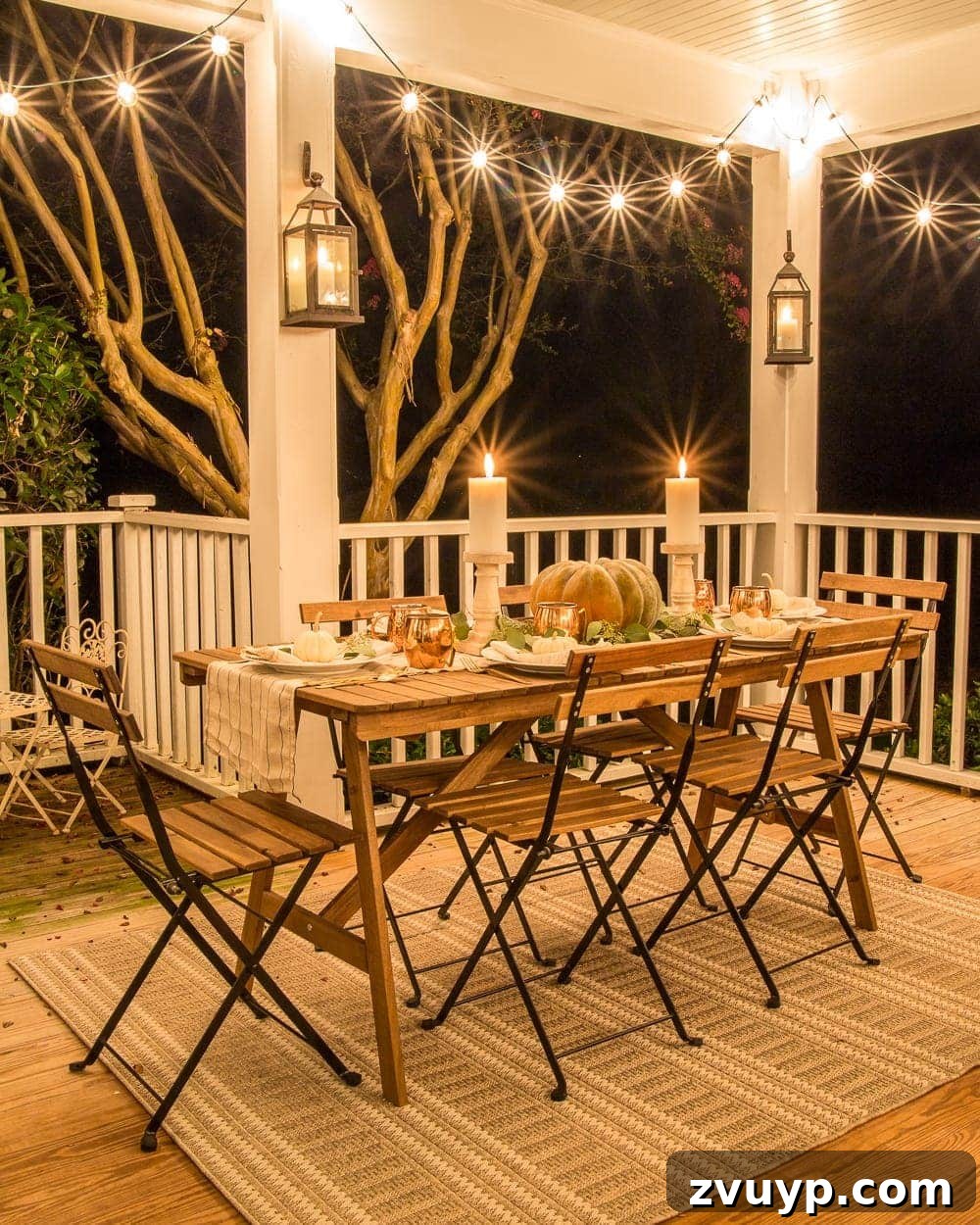 Cozy Fall Porch: Crafting Your Capsule Decor Style 15 Fall Back Porch at Night | How to style your outdoor spaces for autumn using capsule decor items that will last throughout the seasons and get the most bang for your buck.