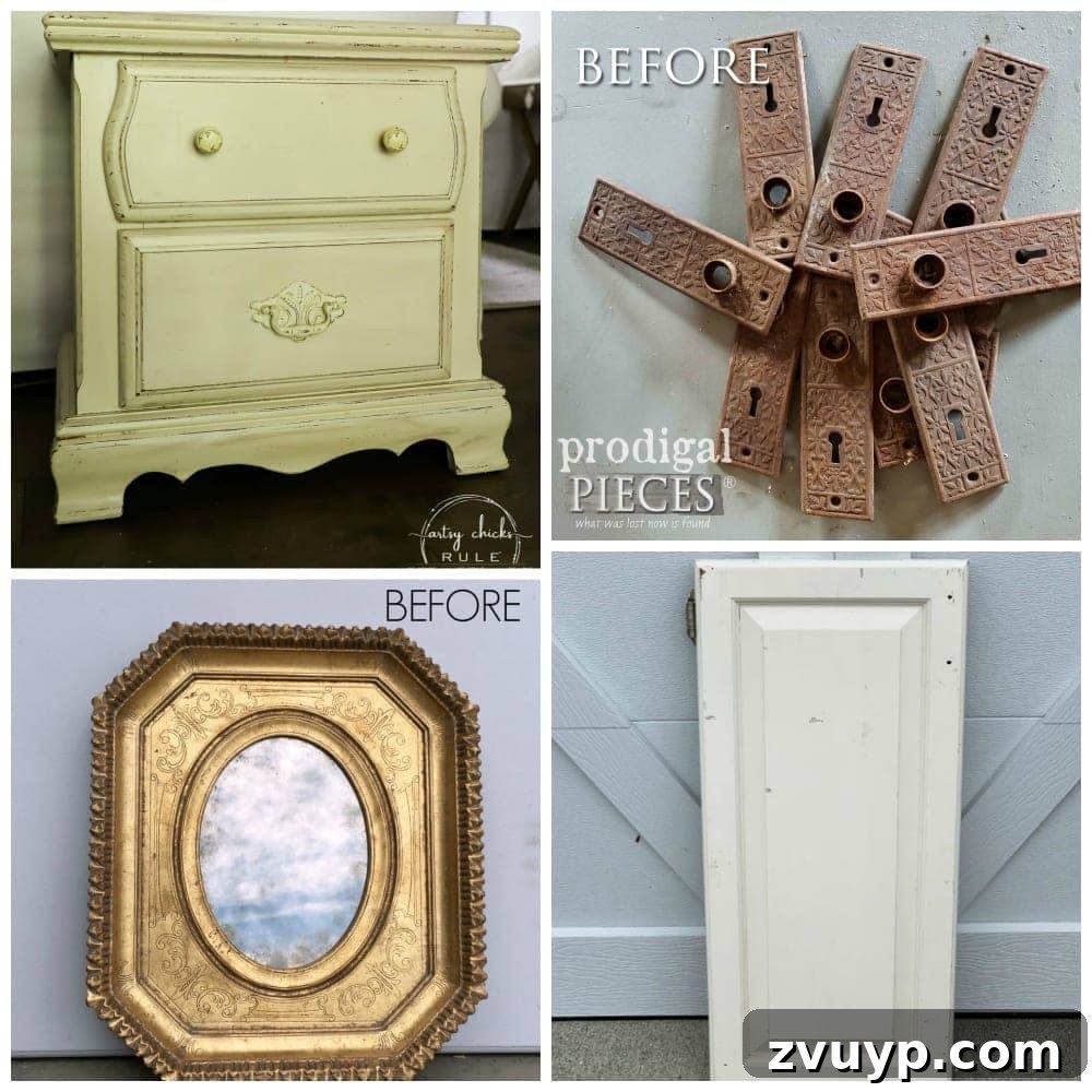 Frame Revival Antique Mirror Transformation 13 Trash to Treasure collage of blogger projects.
