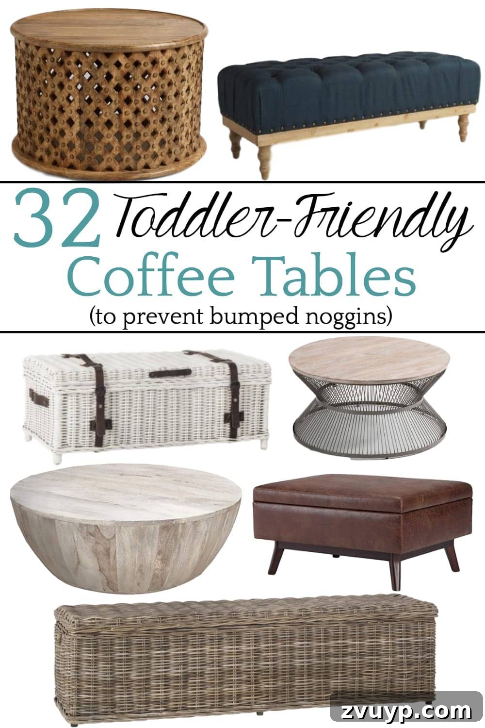 32 of the Best Kid Friendly Coffee Tables | A comprehensive guide to the best coffee tables for toddlers and kids, focusing on rounded corners, non-breakable materials, easy clean-up from spills, and superior stability.