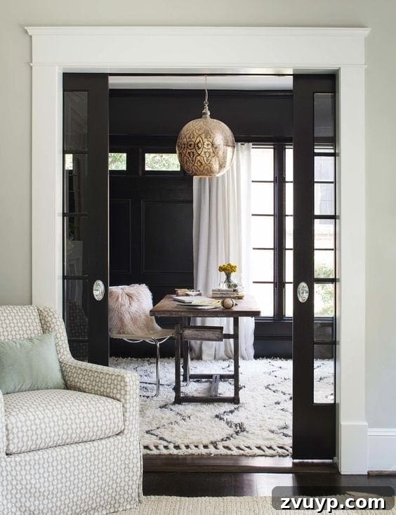 Black Paint: A Bold Design Statement 14 Contemporary black living space with minimalist furniture and high ceilings
