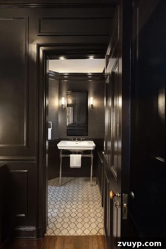 Black Paint: A Bold Design Statement 26 Elegant black bedroom with a simple bed frame and soft lighting