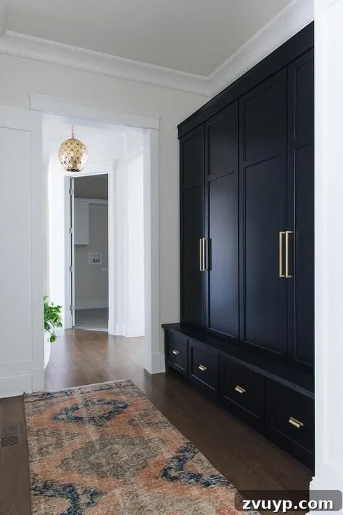 Black Paint: A Bold Design Statement 5 Dramatic black hallway with contrasting white architectural details