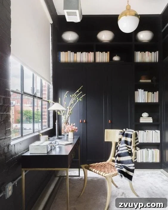 Black Paint: A Bold Design Statement 8 Inviting black living room with a mix of modern and rustic elements