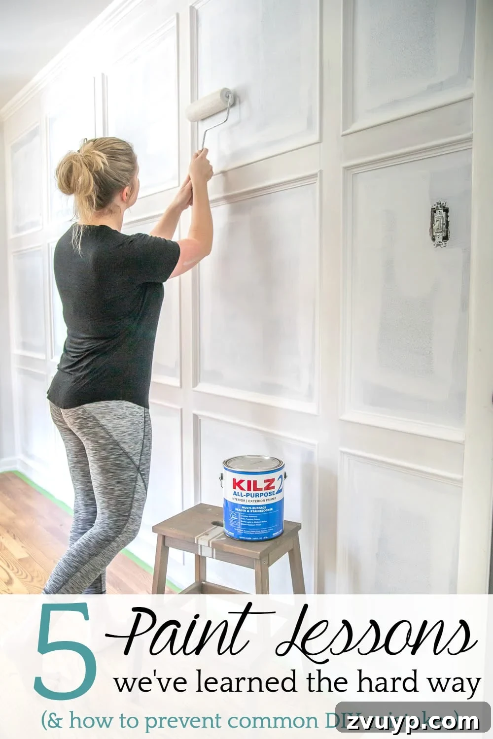 5 rules about primer and paint we wish we had known as beginner DIYers and how to create a paint finish on walls, doors, trim, and moldings that last. | Master Bedroom Refresh using black paint with Kilz®