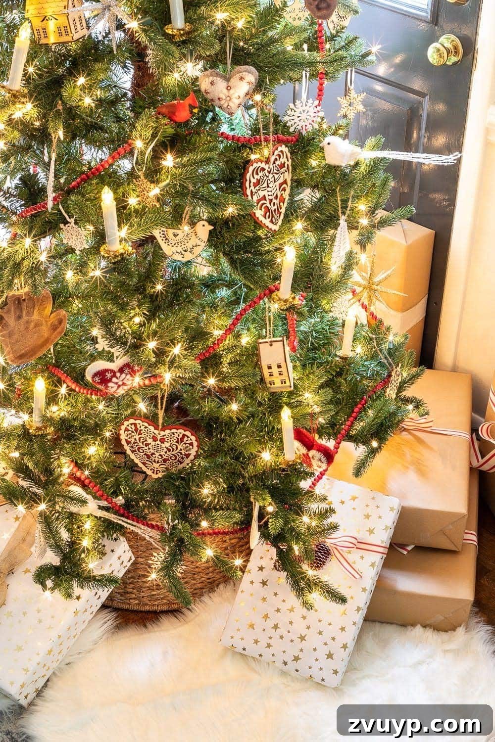 Weaving Past and Present: A Swedish Christmas Decor Story 22 A collection of Swedish Christmas ornaments and natural gift wrapping, featuring kraft paper, rustic ribbons, and wooden accents, for an understated and elegant holiday presentation.