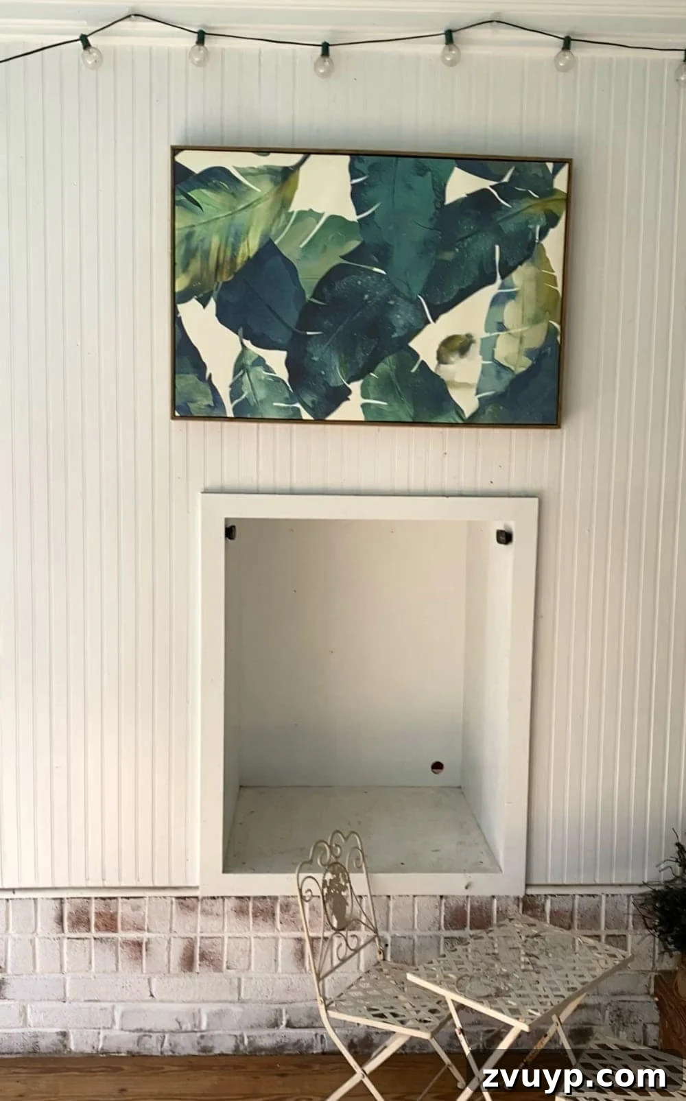 Upcycled Canvas Creations 4 Before shot of the sad, empty mini-fridge box on the back porch