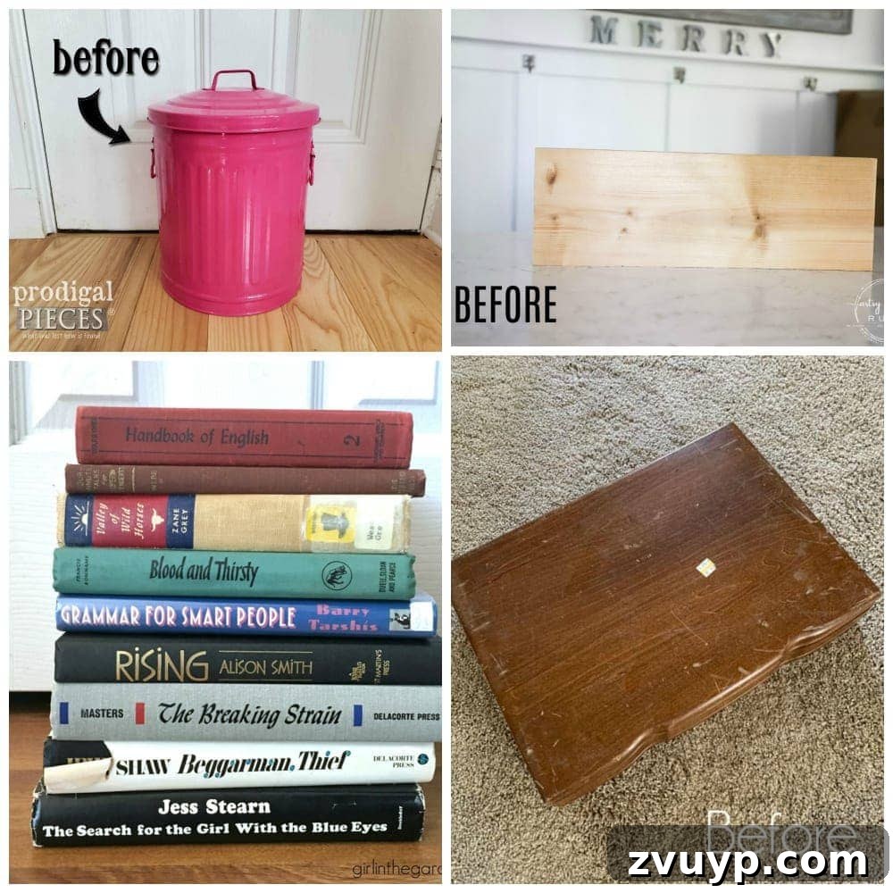 Upcycled Canvas Creations 10 Collage of various Trash to Treasure DIY projects