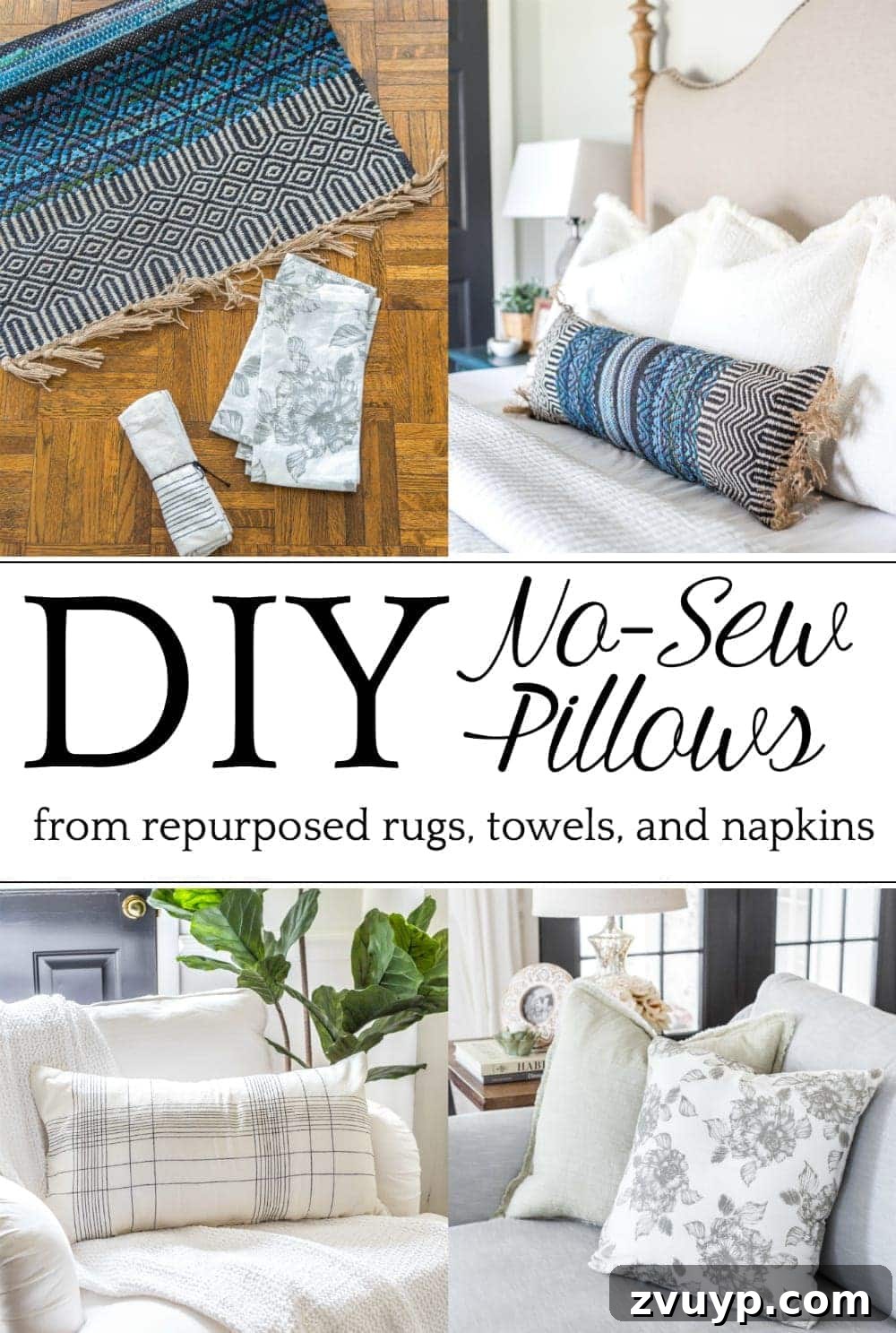 Blesser House 2019: Our 19 Most Popular Posts 11 DIY no-sew throw pillows made from a repurposed rug, towel, and napkins