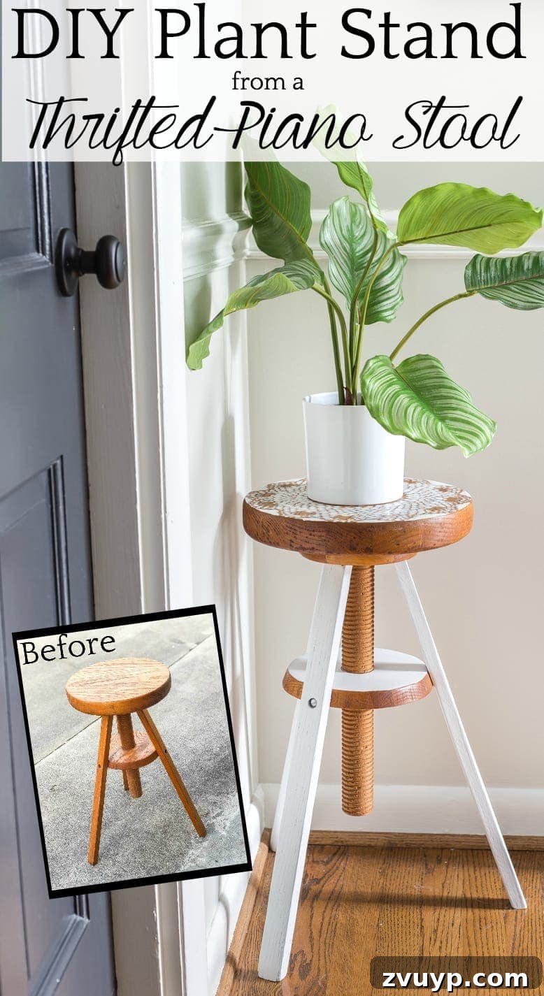 Blesser House 2019: Our 19 Most Popular Posts 9 DIY plant stand created from a repurposed piano stool with a doily spray paint design