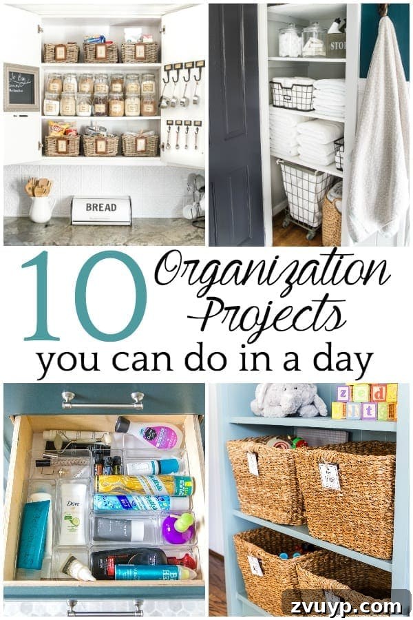 Conquer Clutter in a Day: 10 Quick Organization Wins 2 10 quick and easy home organization projects you can complete in a day to declutter and organize your home.