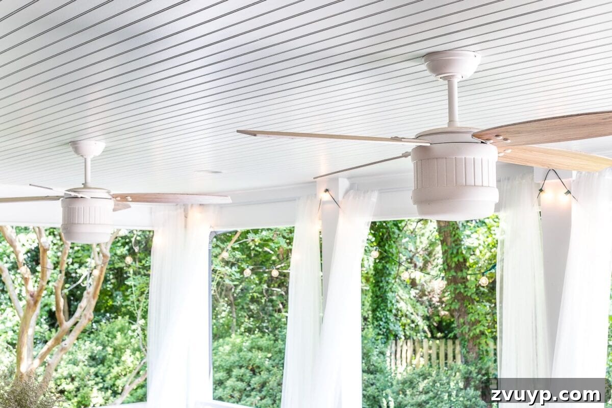 The Items That Defined My 2019 13 Cottage-style ceiling fan on a back porch with weathered wood blades.
