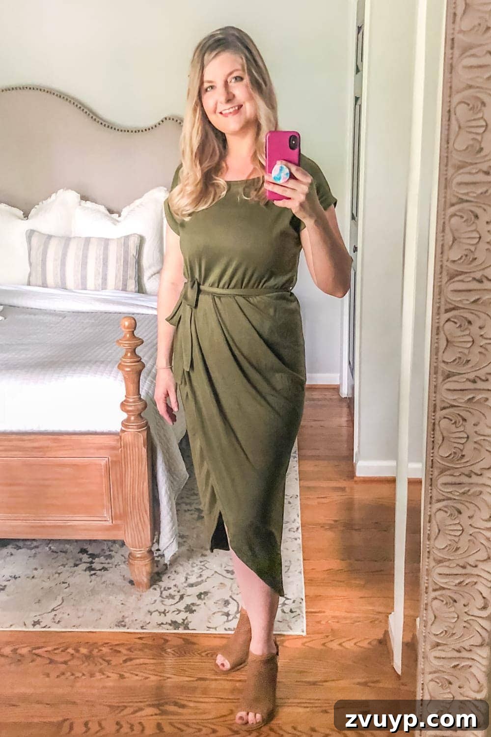 The Items That Defined My 2019 4 Woman wearing a flattering dress, perfect for postpartum comfort and style.