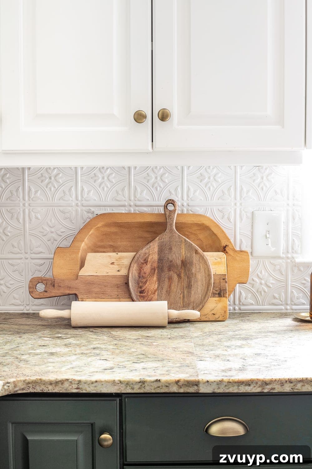 Stylish Kitchen Counters Made Simple 8 Assorted wooden cutting boards as functional kitchen counter decor
