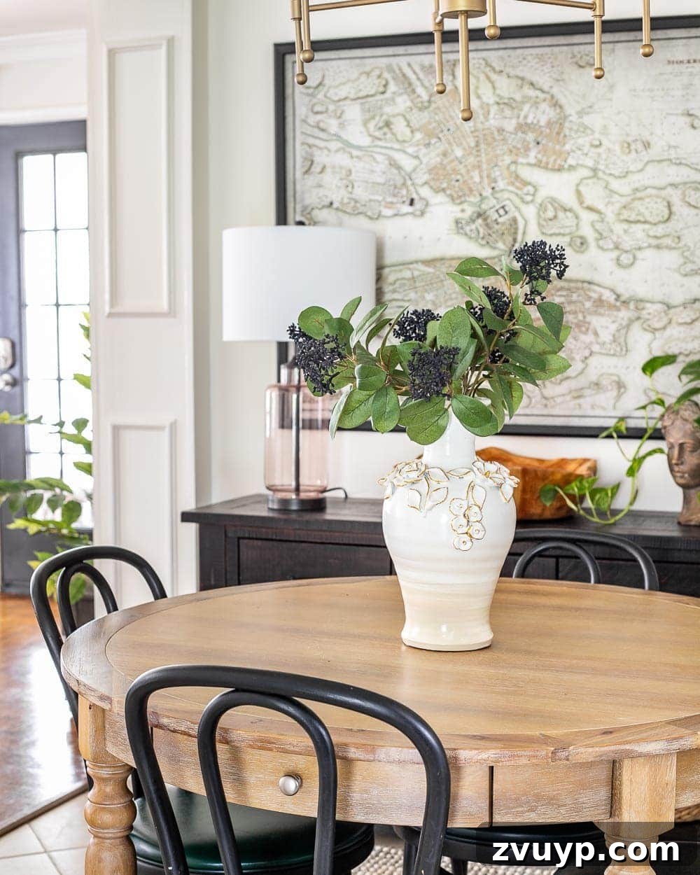 From Knock-Off to Showpiece: Ceramic Bloom Vase Transformation 7 Anthropologie knock-off ceramic vase displayed on a breakfast nook table, demonstrating budget-friendly elegance.