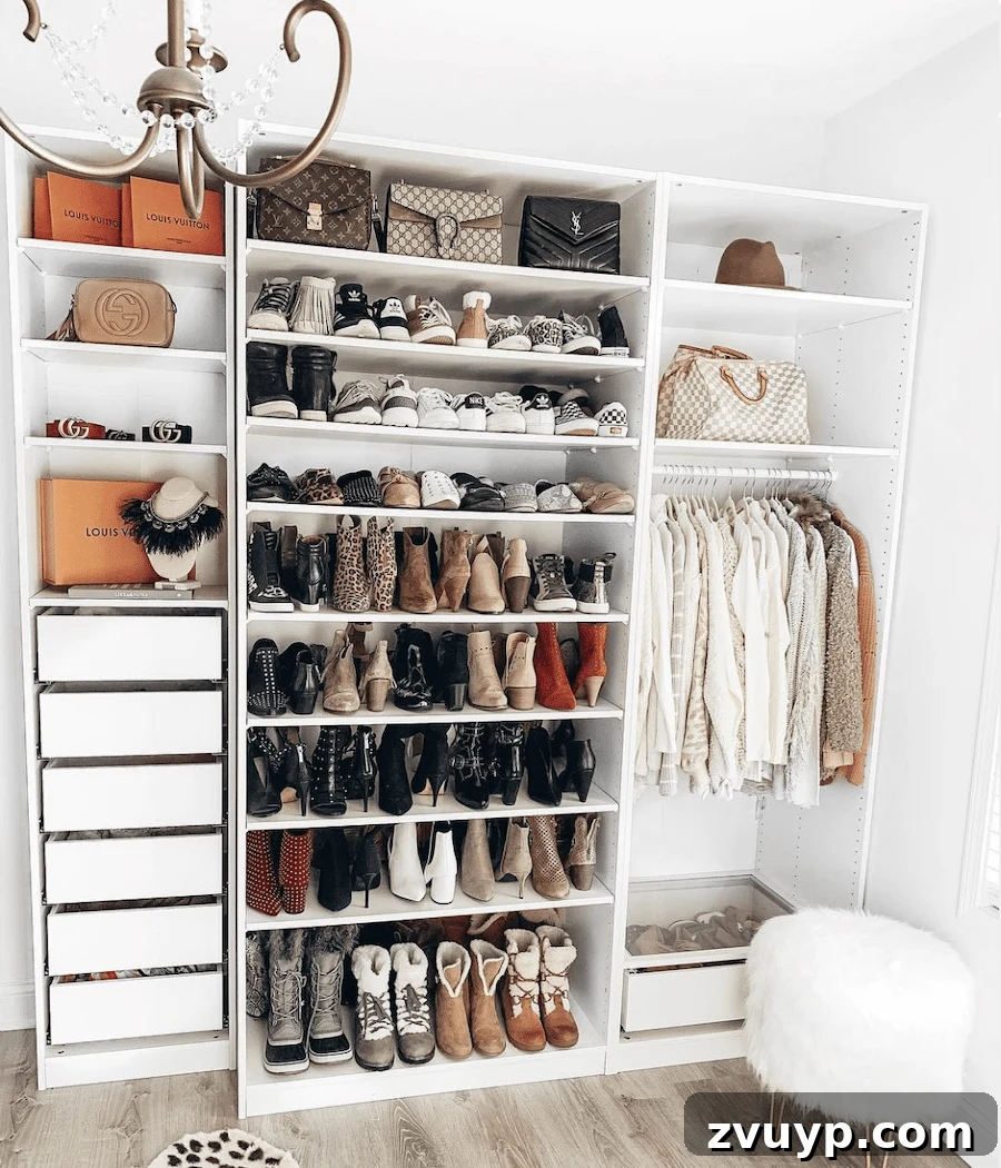 Smart DIY Upgrades for Your IKEA Pax Wardrobe 19 An IKEA bookshelf cleverly repurposed as a dedicated shoe rack, perfect for organizing a large collection of shoes.
