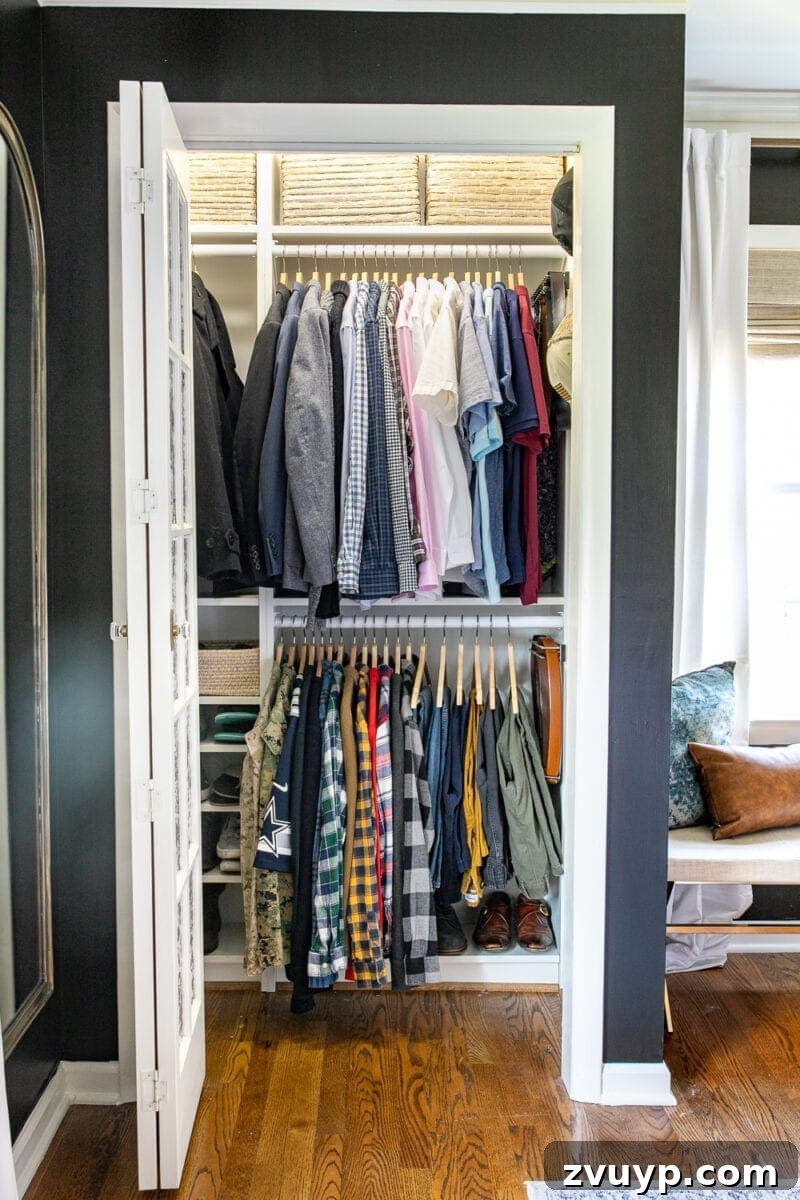 Billy Bookcase IKEA Hack: Create Your Dream Closet 9 built in closet with white shelves and wooden hangers