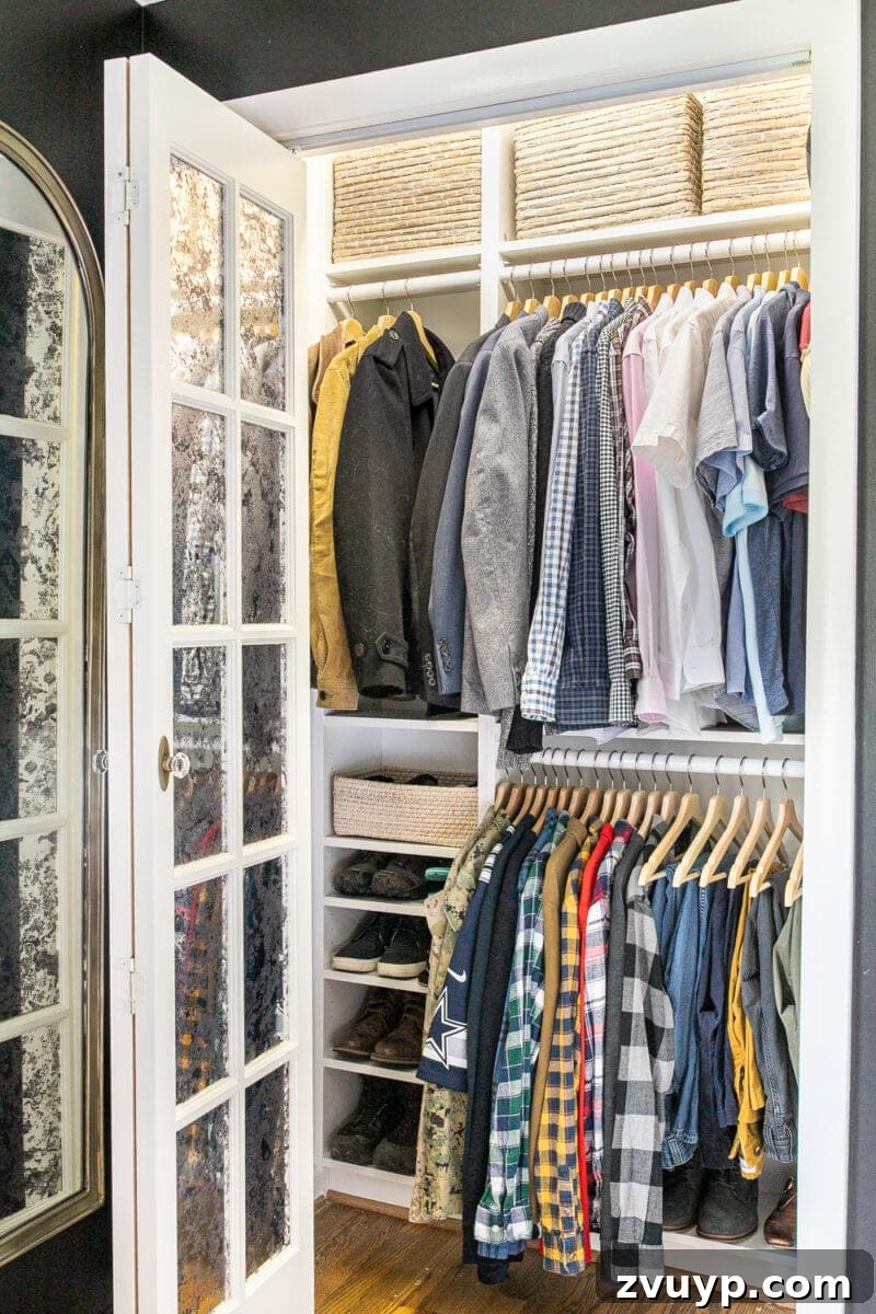 Small Master, Smart Storage: Our IKEA Closet Reveal 6 The 'after' view of Robert's small master bedroom closet, showcasing an organized IKEA Billy bookcase system.