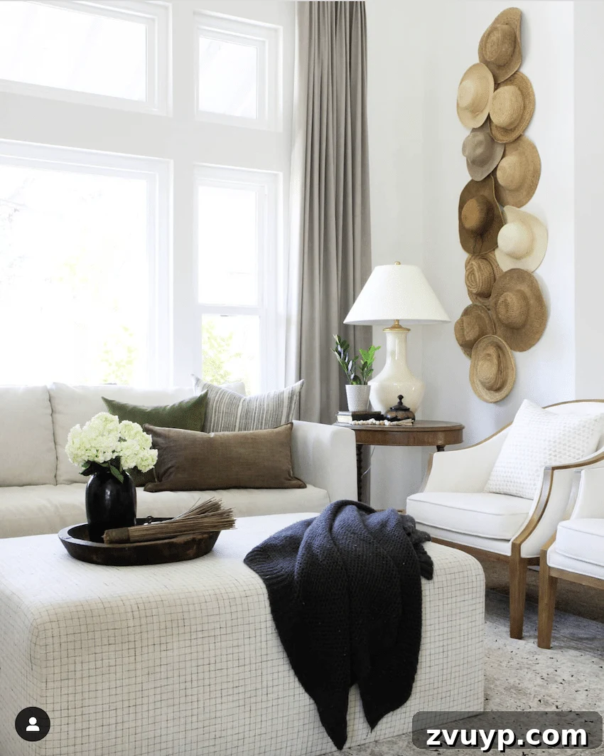 Curate Your Canvas Imaginative DIY Wall Decor 8 hats hanging on a wall for diy wall decor in a living room