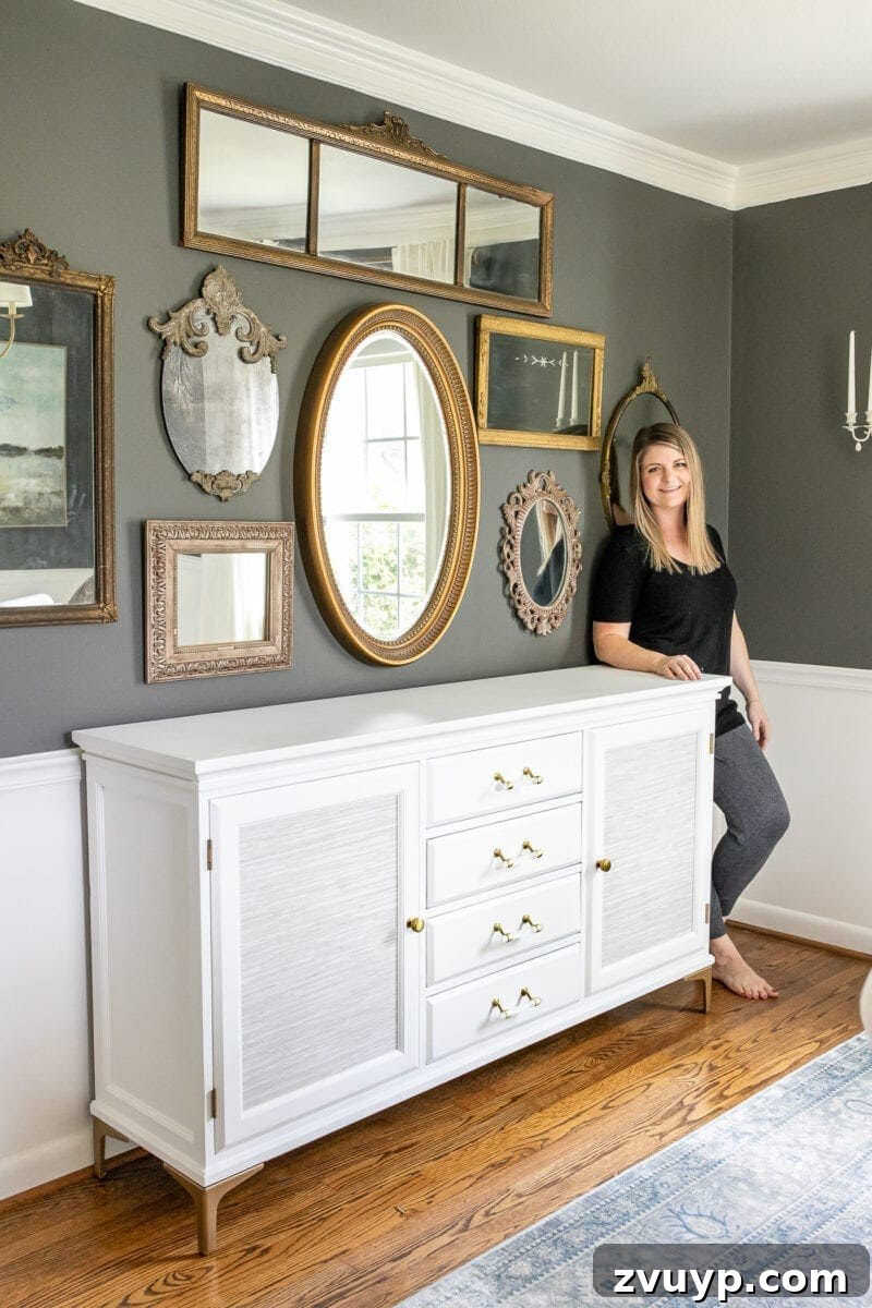 Grasscloth Buffet's Elegant Metamorphosis 10 Footed Grasscloth Buffet Makeover - Another angle, styled