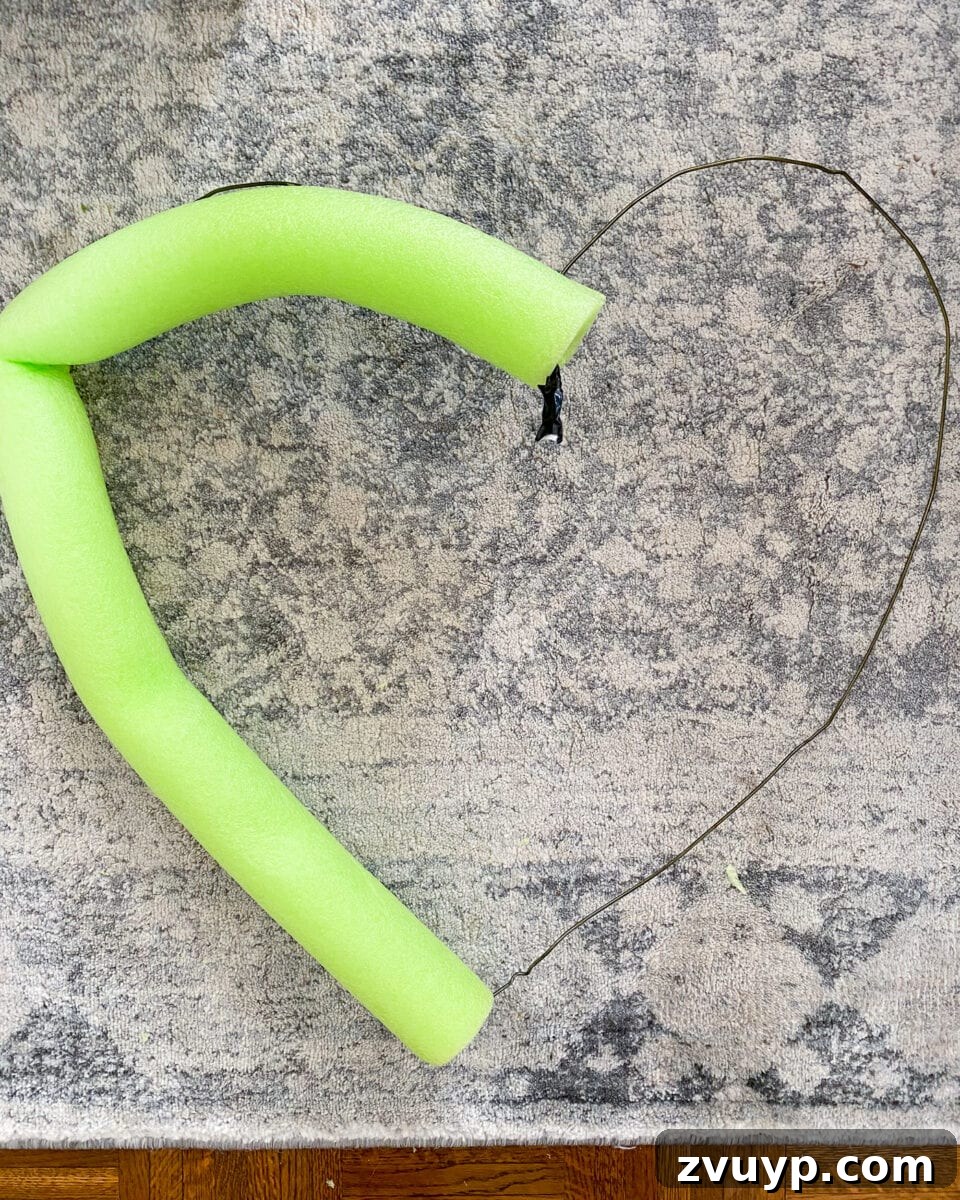 Transforming a Pool Noodle into a Unique Wreath 5 Wrapping pool noodle around wire frame