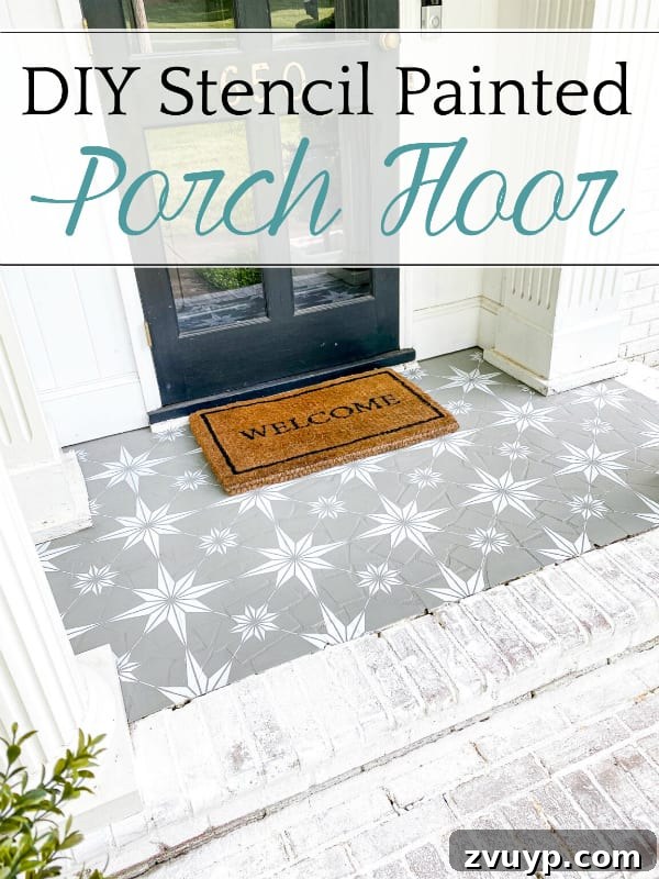 Patterned Porch Floor Revival 17 DIY Stencil Painted Porch Floor with Porch Paint | How to stencil a porch floor using porch paint + the method to make your design look flawless and how to make it last. A comprehensive guide to transforming your front porch with a beautiful and durable stenciled pattern.