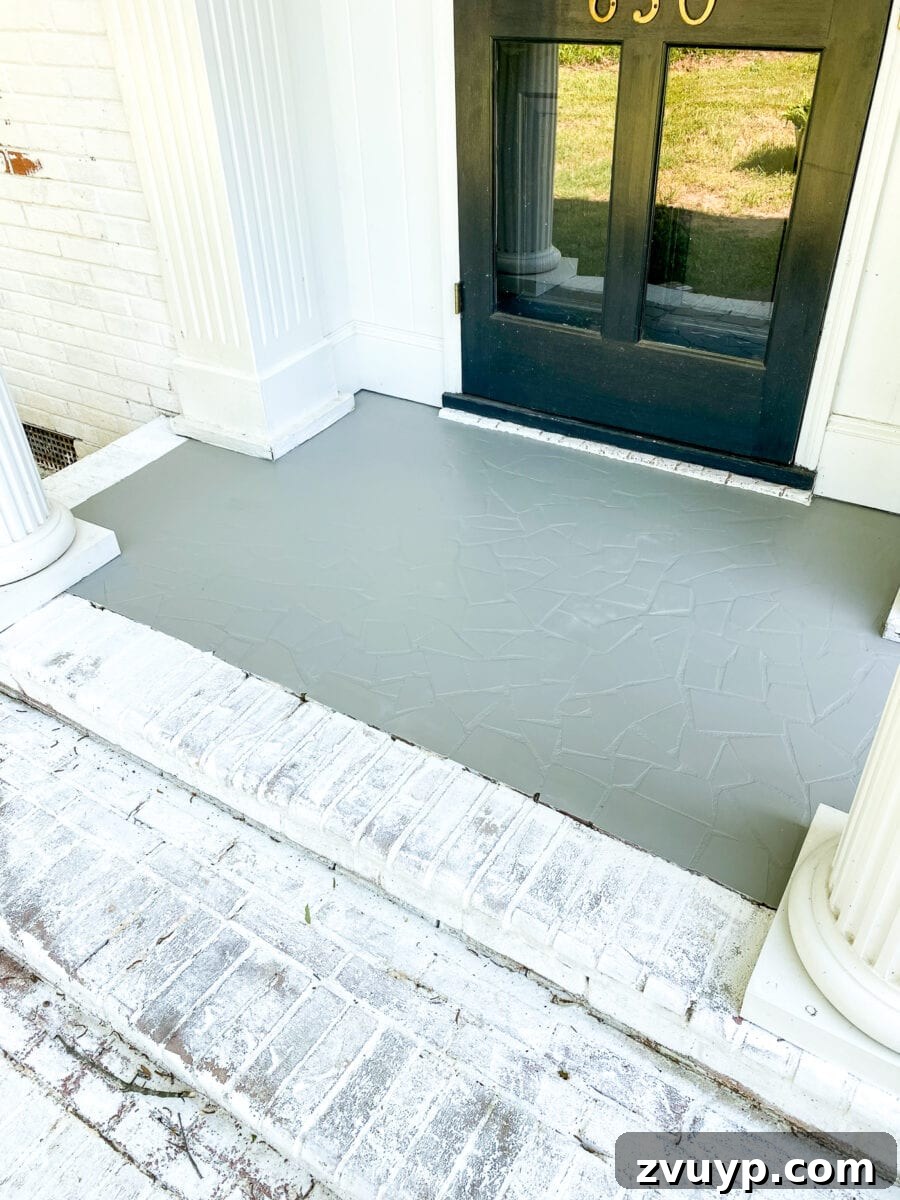 Patterned Porch Floor Revival 7 The smooth, durable base coat of porch paint on the floor