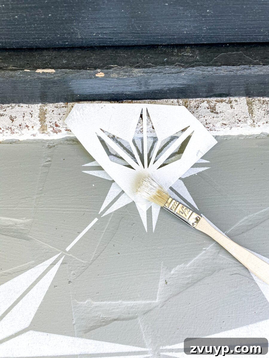 Patterned Porch Floor Revival 10 Cutting the stencil for easier application in tight spots