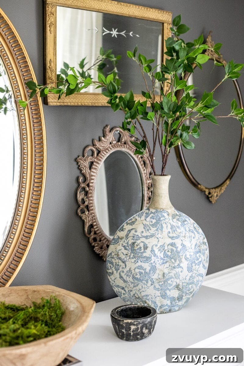 Buffet Decor & Styling: Master Any Look 5 Tall blue and white vase as the starting point for buffet decor