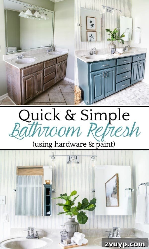 Master Bathroom Reimagined 17 Budget Master Bathroom Refresh with Paint, Wallpaper, and Modern Hardware