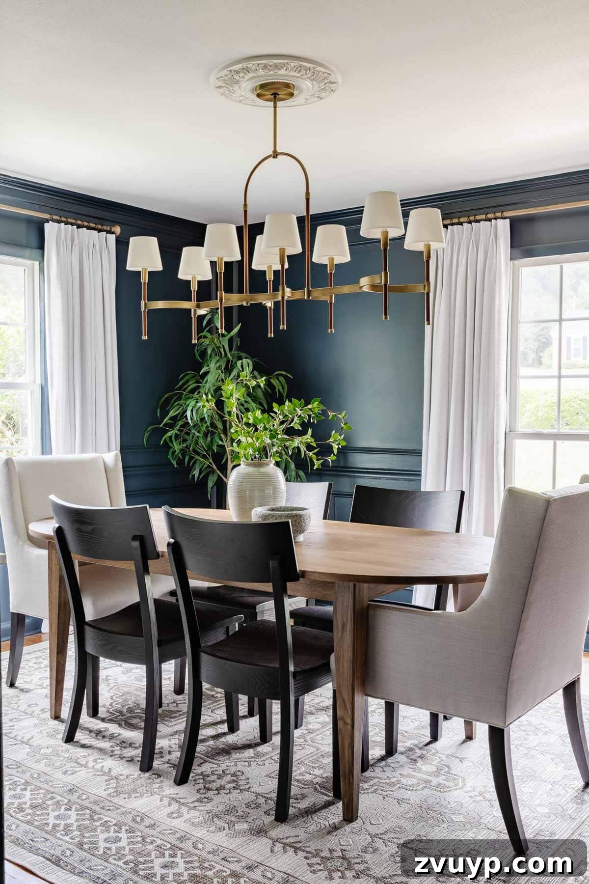Expert Interior Paint Color Selection for Your Home 18 dining room painted navy blue Romabio Blue Ridge Parkway with two windows in natural light