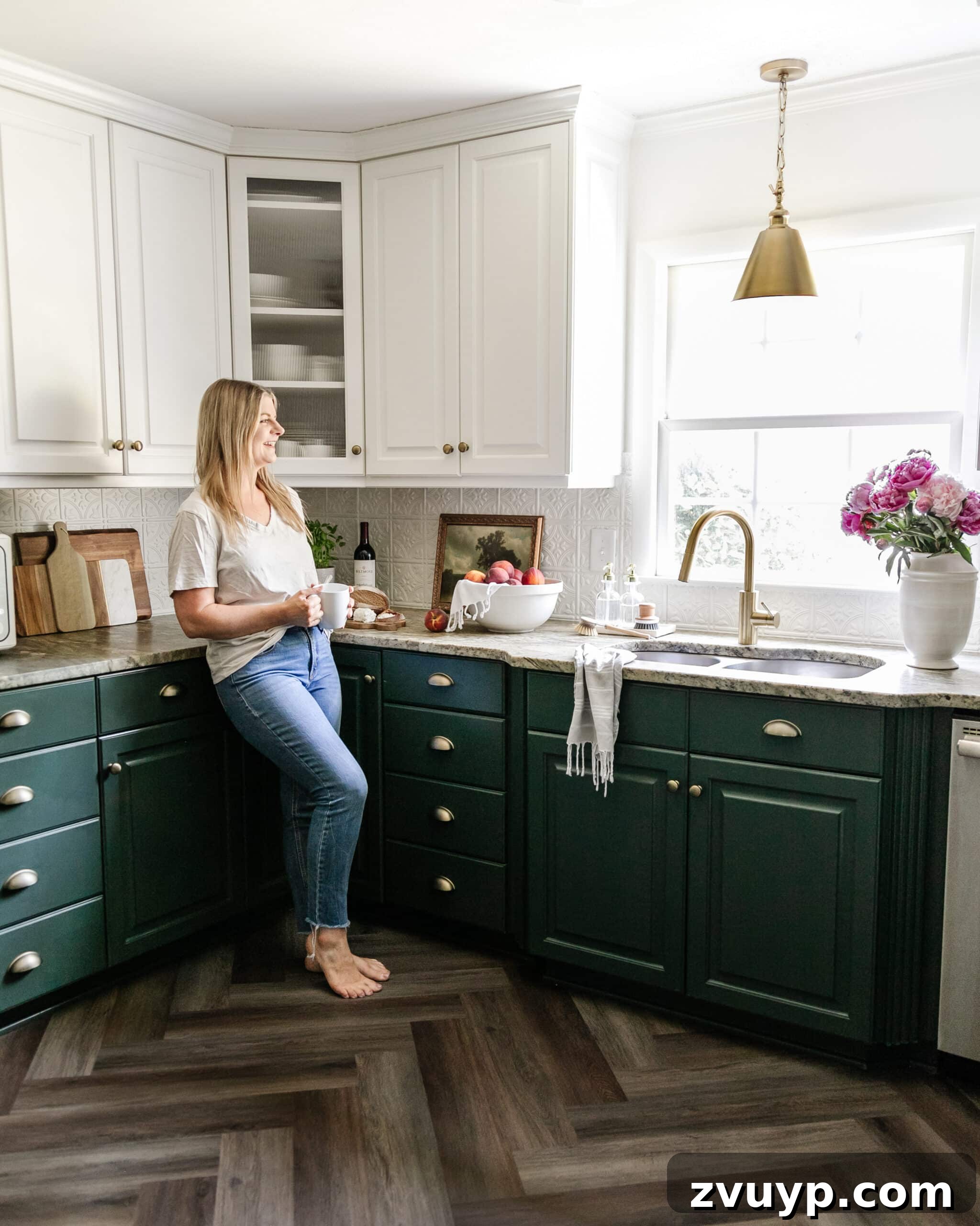 Expert Interior Paint Color Selection for Your Home 4 kitchen cabinets painted Sherwin Williams Billiard Green and Benjamin Moore Simply White