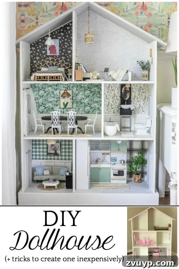 Thrifted Dollhouse Glow-Up 17 Pin this post: Thrifted Dollhouse Makeover | Tips and tricks for using what you already have and repurposing every day items from around the house to create a beautiful, real-looking dollhouse.