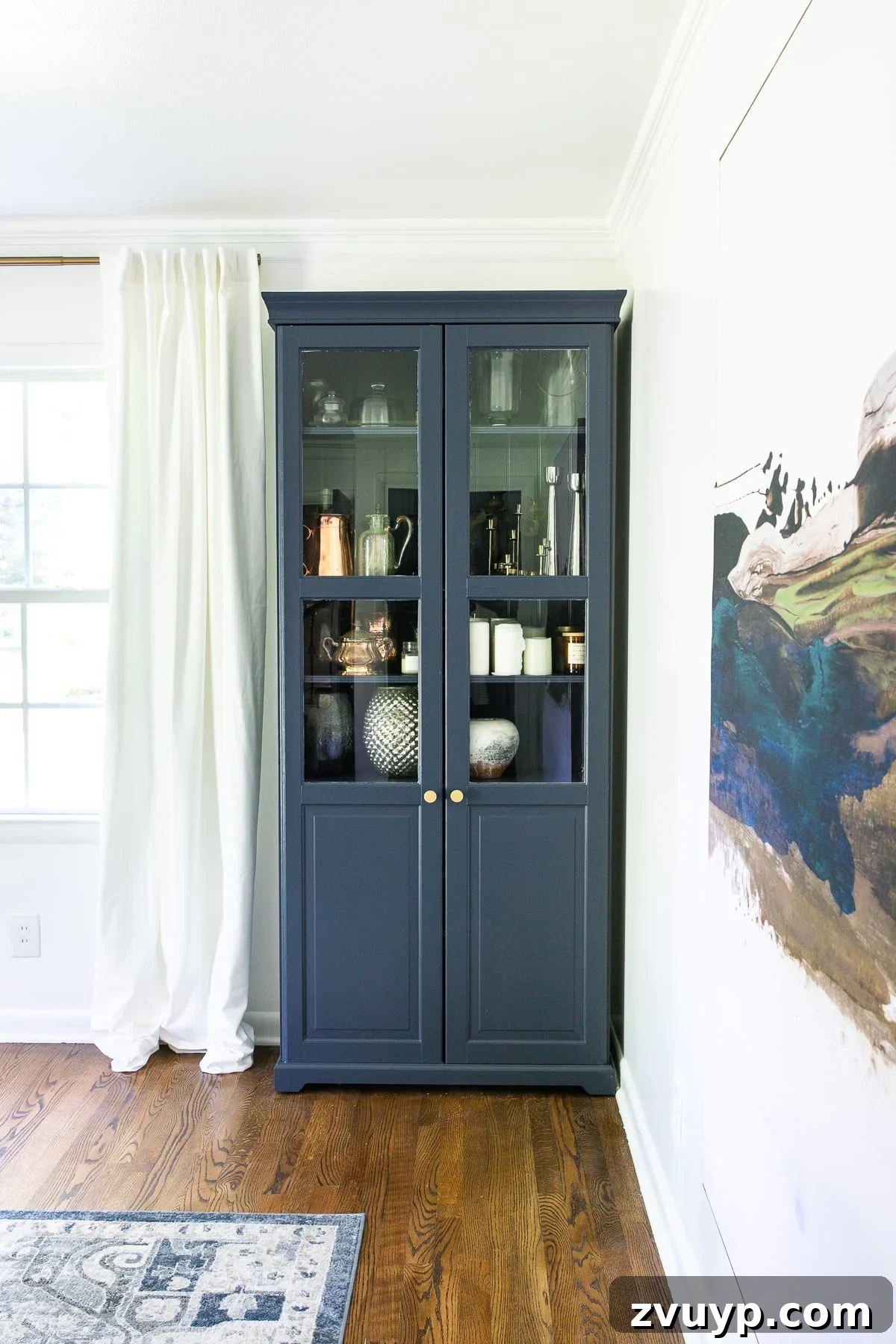 IKEA Cabinet Hack Hale Navy Office Refresh 5 Beautifully painted Hale Navy IKEA Liatorp cabinets in a stylish home office setting