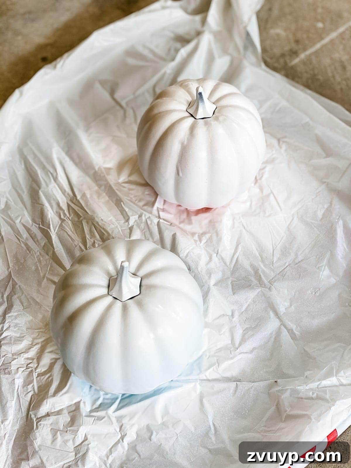 Modern Pumpkin Makeovers: 3 Creative Paint Ideas 3 Fake pumpkins after priming