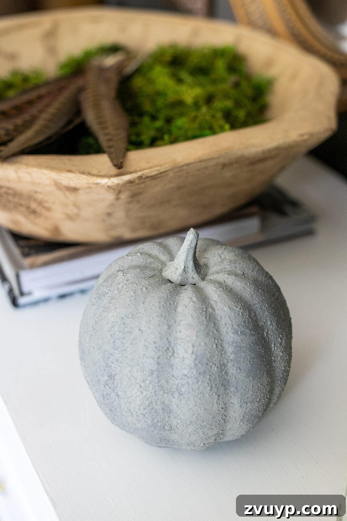 Modern Pumpkin Makeovers: 3 Creative Paint Ideas 8 Finished fake pumpkin painted to look like concrete