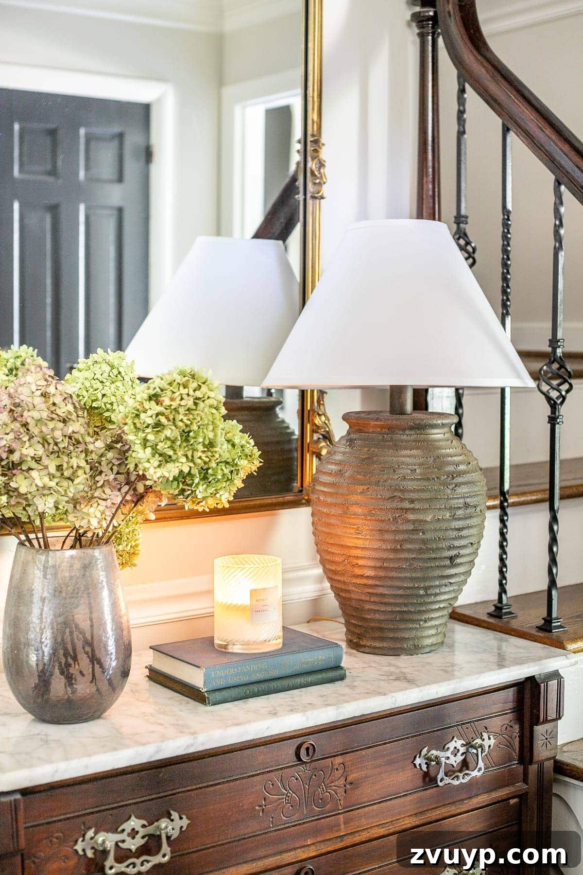 DIY Designer Terra Cotta Table Lamp 8 Stunning finished DIY terra cotta table lamp dupe with a modern lampshade, showcasing its designer-inspired look.