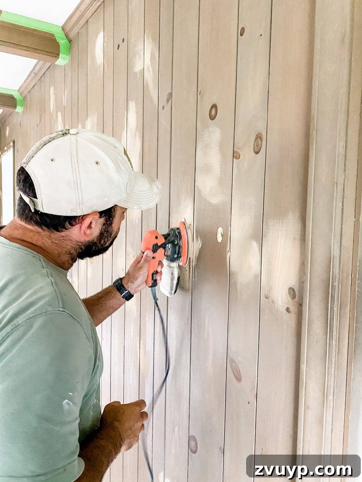 Beyond Basic Walls: DIY Painted Panels and McNay Project News 3 sanding wood paneling
