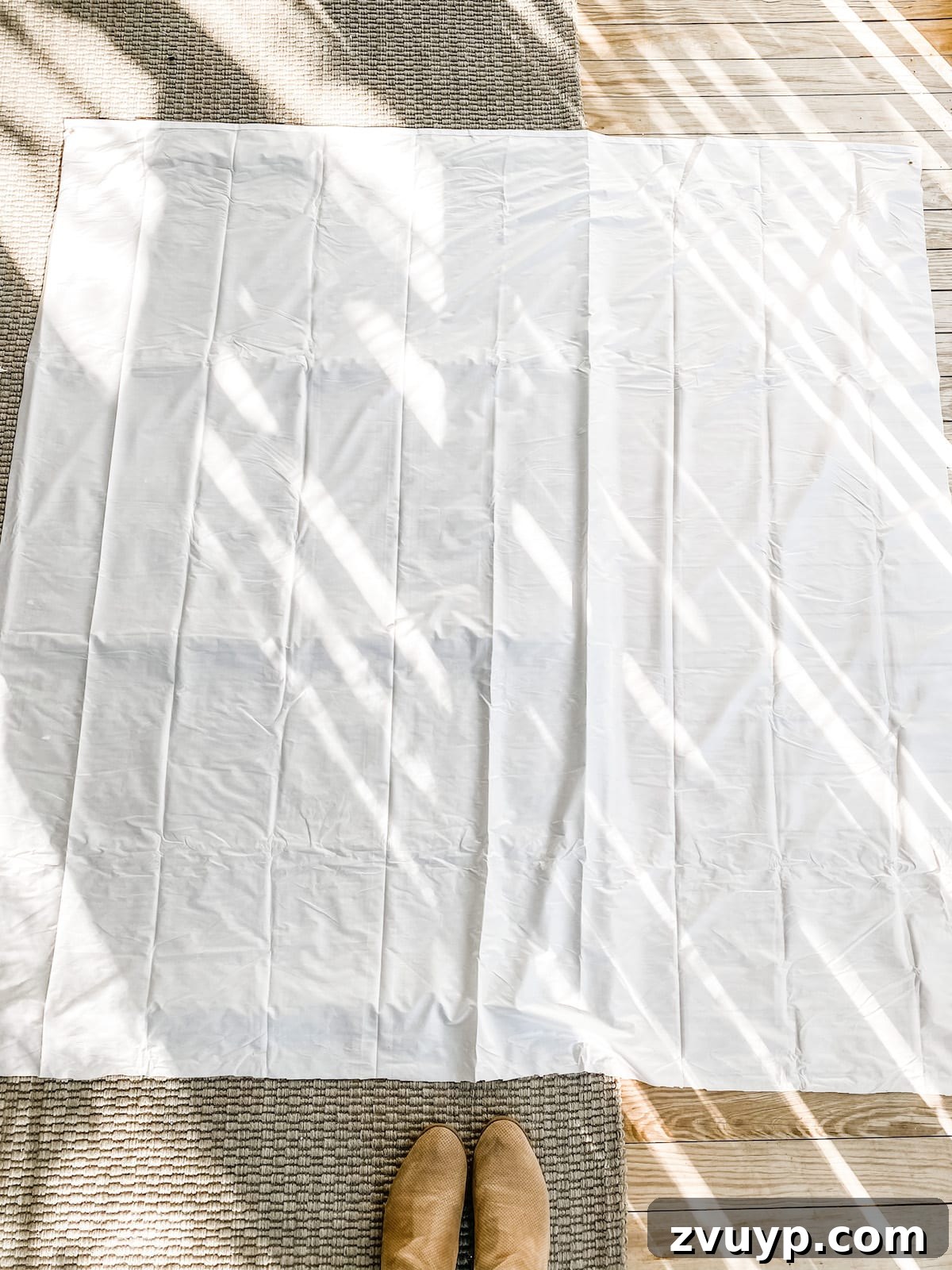 DIY Outdoor Movie Screen Step 1 Measuring and marking a shower curtain liner for outdoor movie screen dimensions