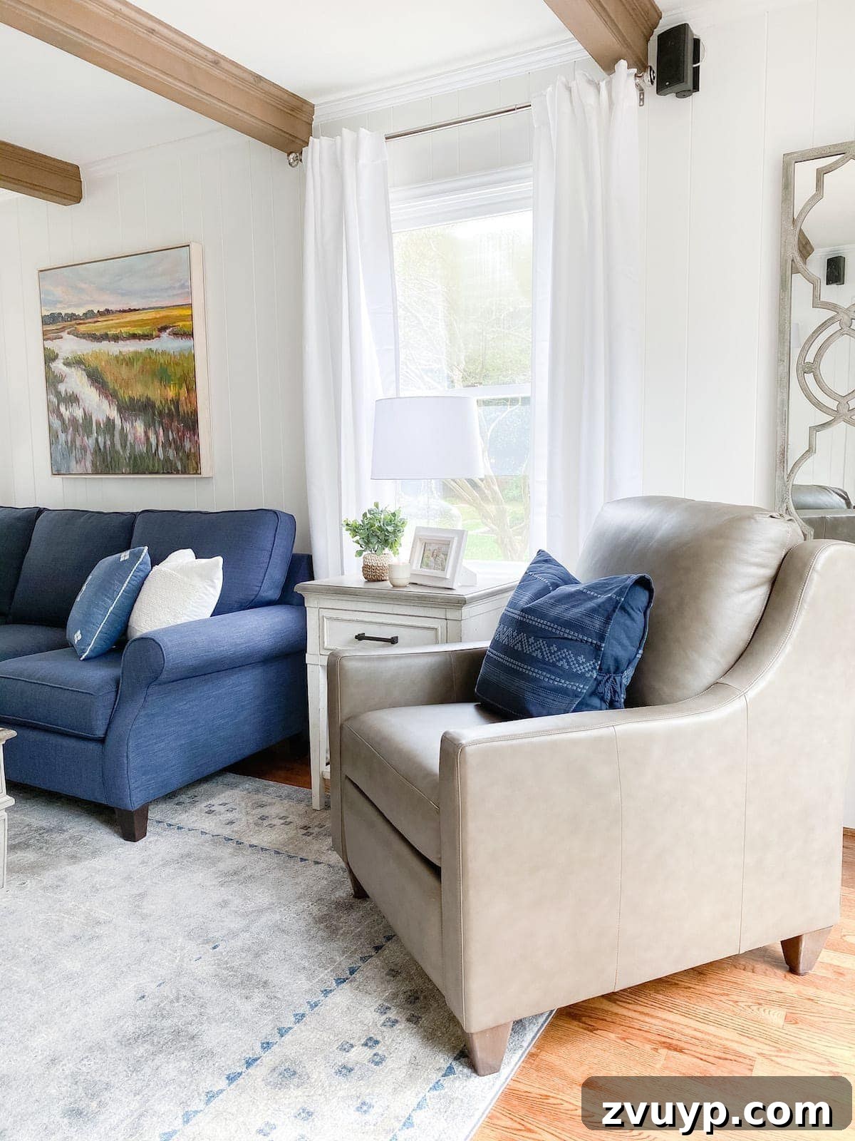McNay Home Modern Coastal Living Revealed 11 Rustic Verona coffee table with deep storage drawers in a modern coastal setting