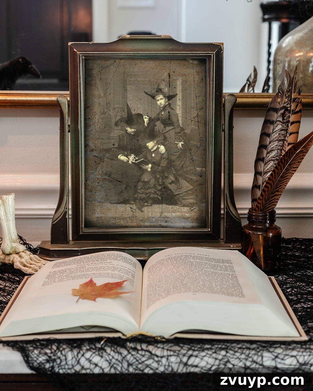Conjuring Classic Chills: 10 Vintage Halloween Prints for Your Entryway 11 A vintage Halloween art printable showcasing an atmospheric antique portrait with deep shadows and intriguing details.