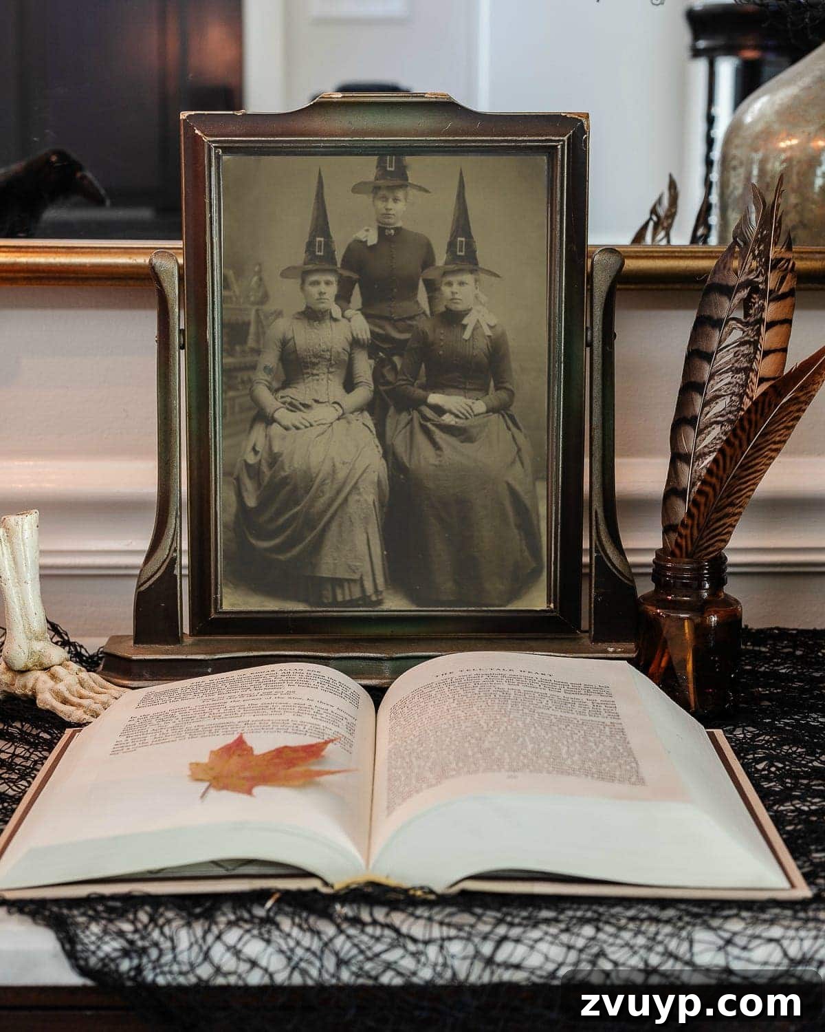 Conjuring Classic Chills: 10 Vintage Halloween Prints for Your Entryway 12 An antique portrait printable, offering a serene yet classic addition to vintage Halloween decor.