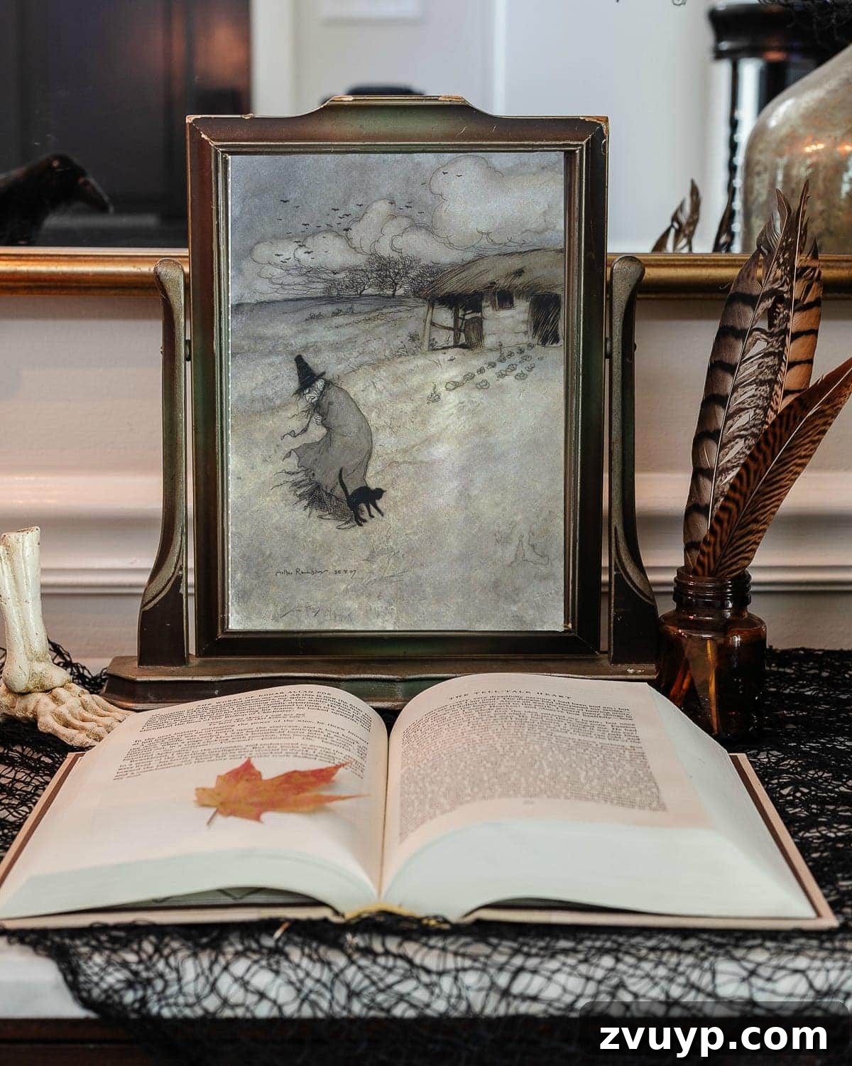 Conjuring Classic Chills: 10 Vintage Halloween Prints for Your Entryway 7 A vintage Halloween printable showcasing an antique portrait with a subtle, spooky elegance.
