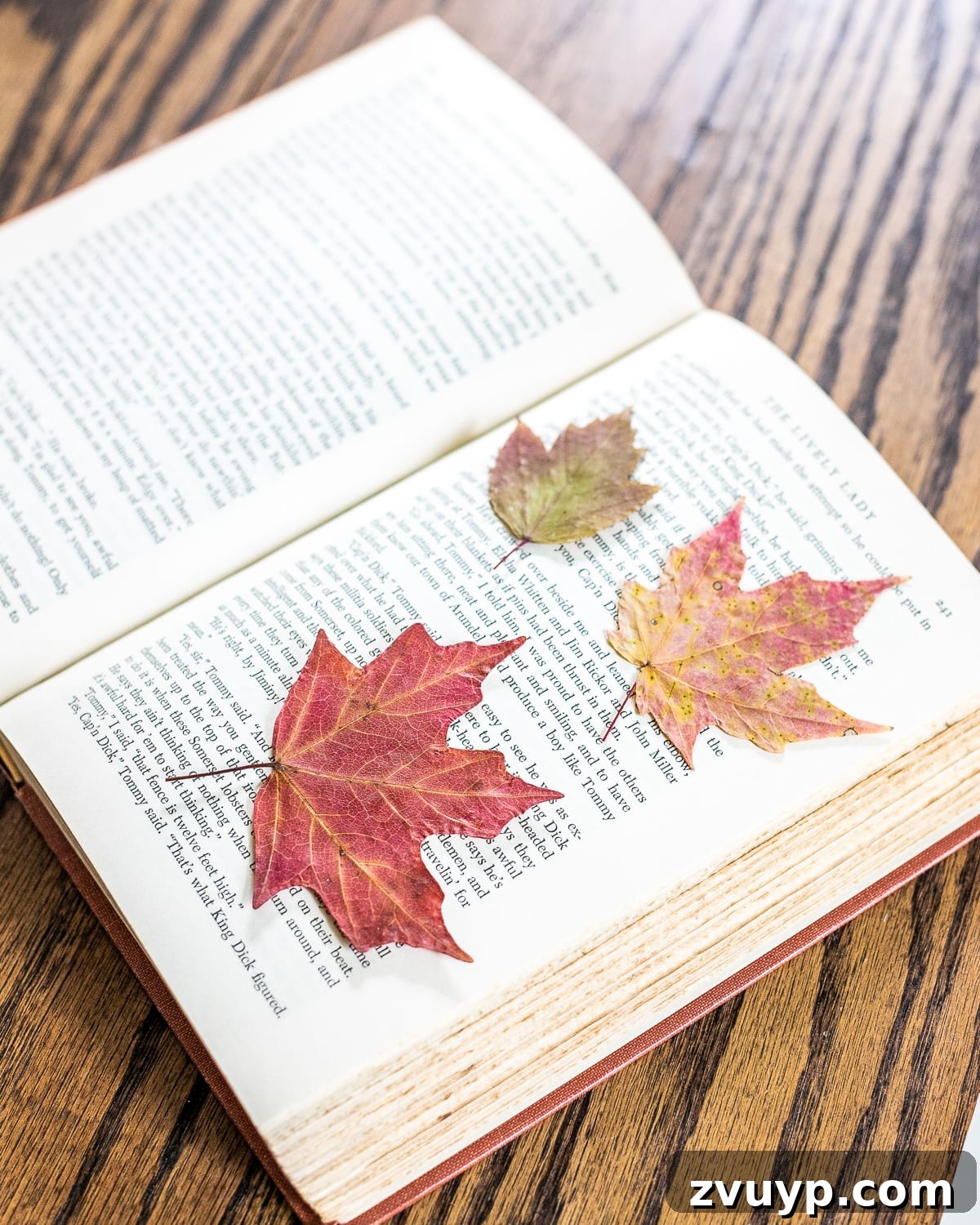Everlasting Blooms: The Art of Preserving and Drying Flowers for Timeless Decor 10 Fall leaves carefully pressed within the pages of a book