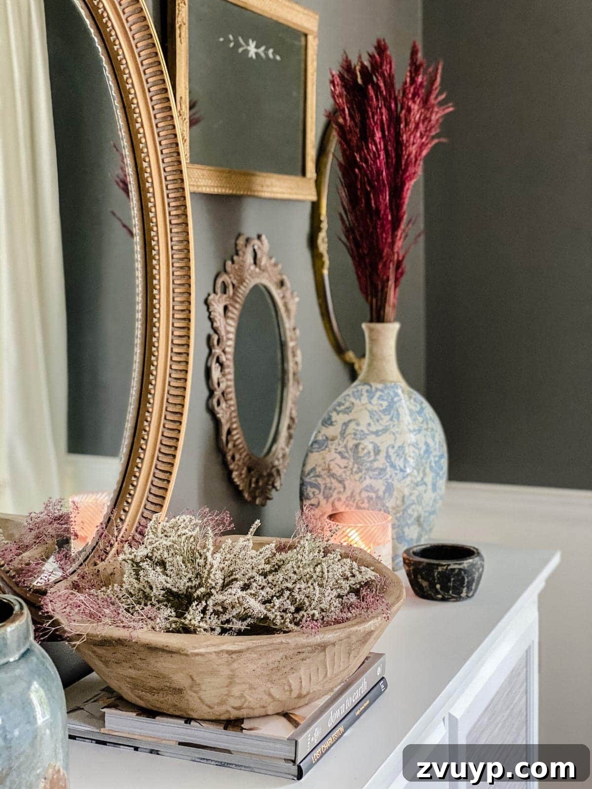 Everlasting Blooms: The Art of Preserving and Drying Flowers for Timeless Decor 3 Preserved flowers in a bowl as a stylish centerpiece for fall dining room decor