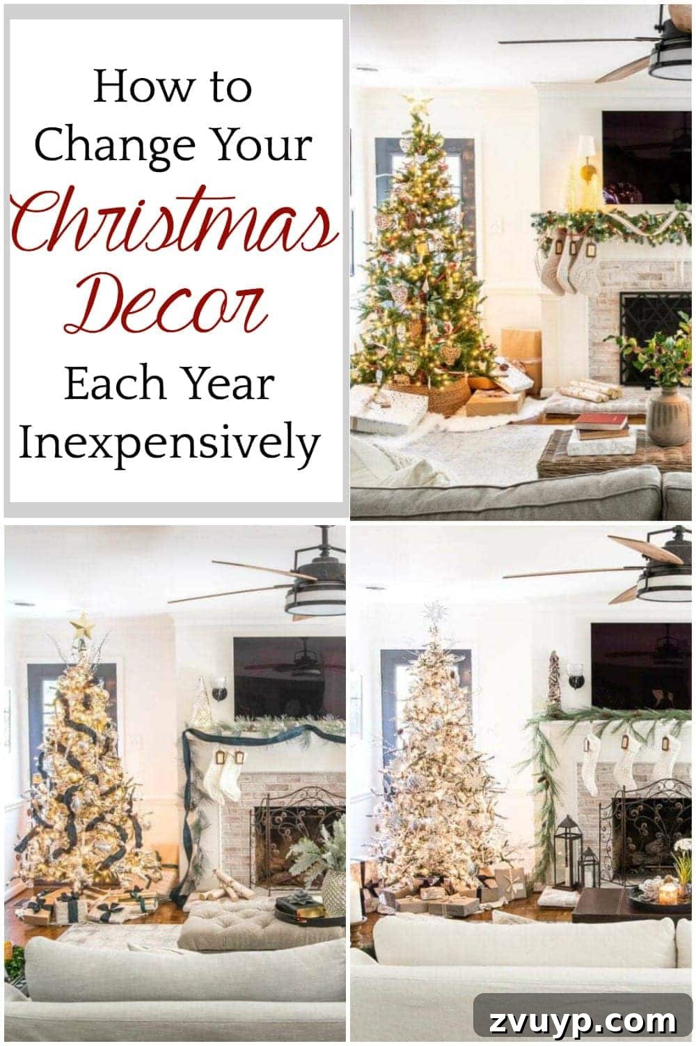 How to Change Your Christmas Decor Each Year Inexpensively | 8 tips and tricks to change your Christmas decor theme and color scheme each year using mostly what you already have. 