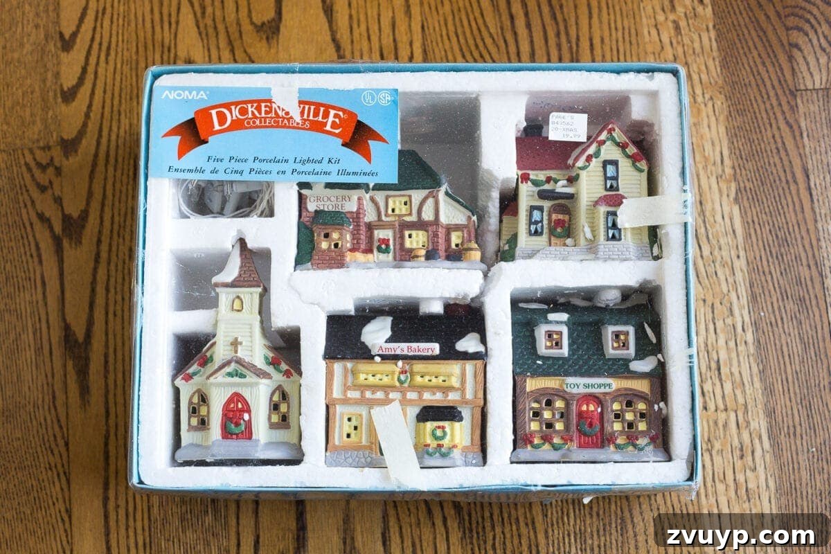 Painted Christmas village centerpiece
