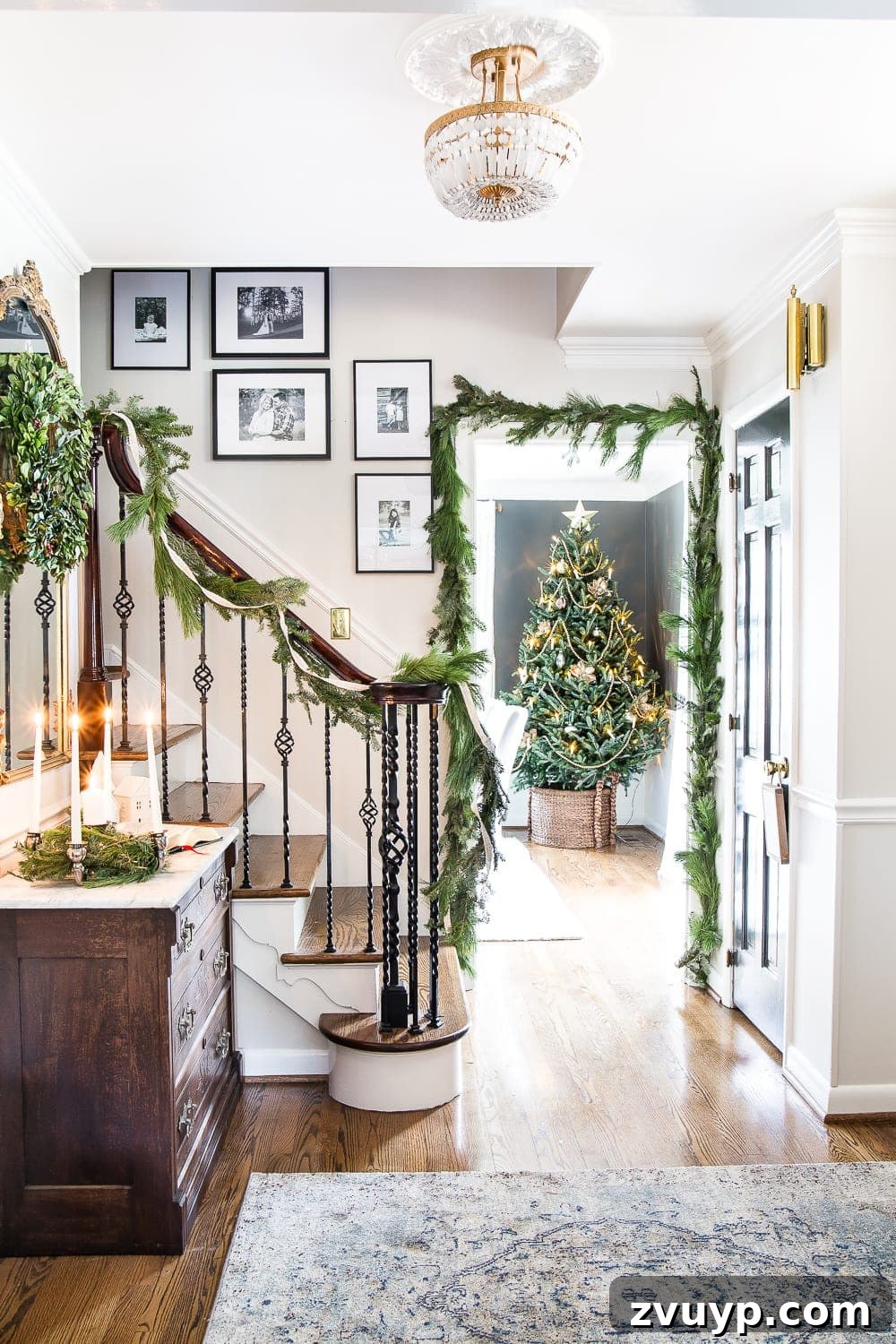 Garland on a stair railing