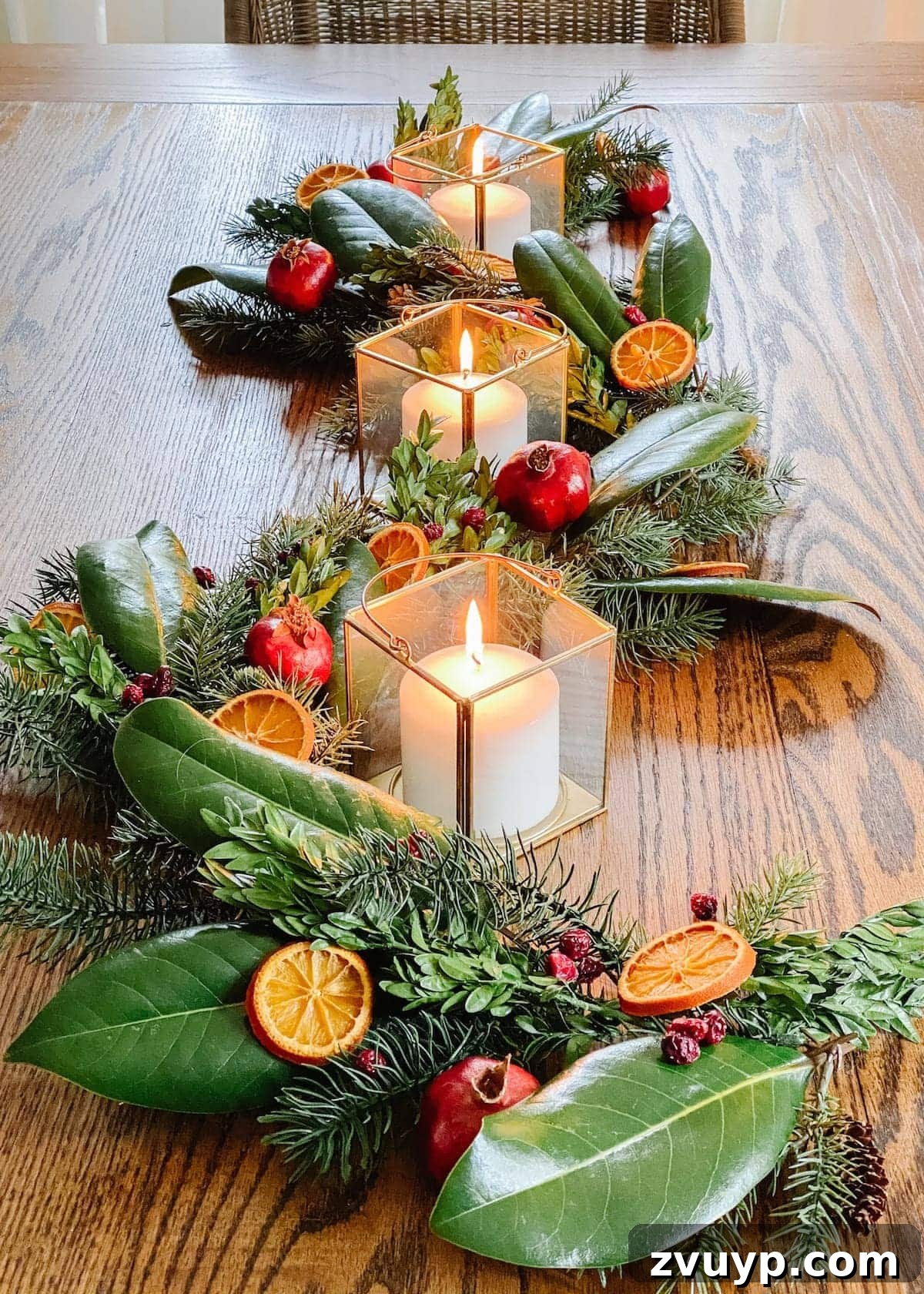 Crafting Natural Christmas Decor from Dried Fruit and Preserved Leaves 16 Finished DIY dried fruit and preserved leaves Christmas garland centerpiece