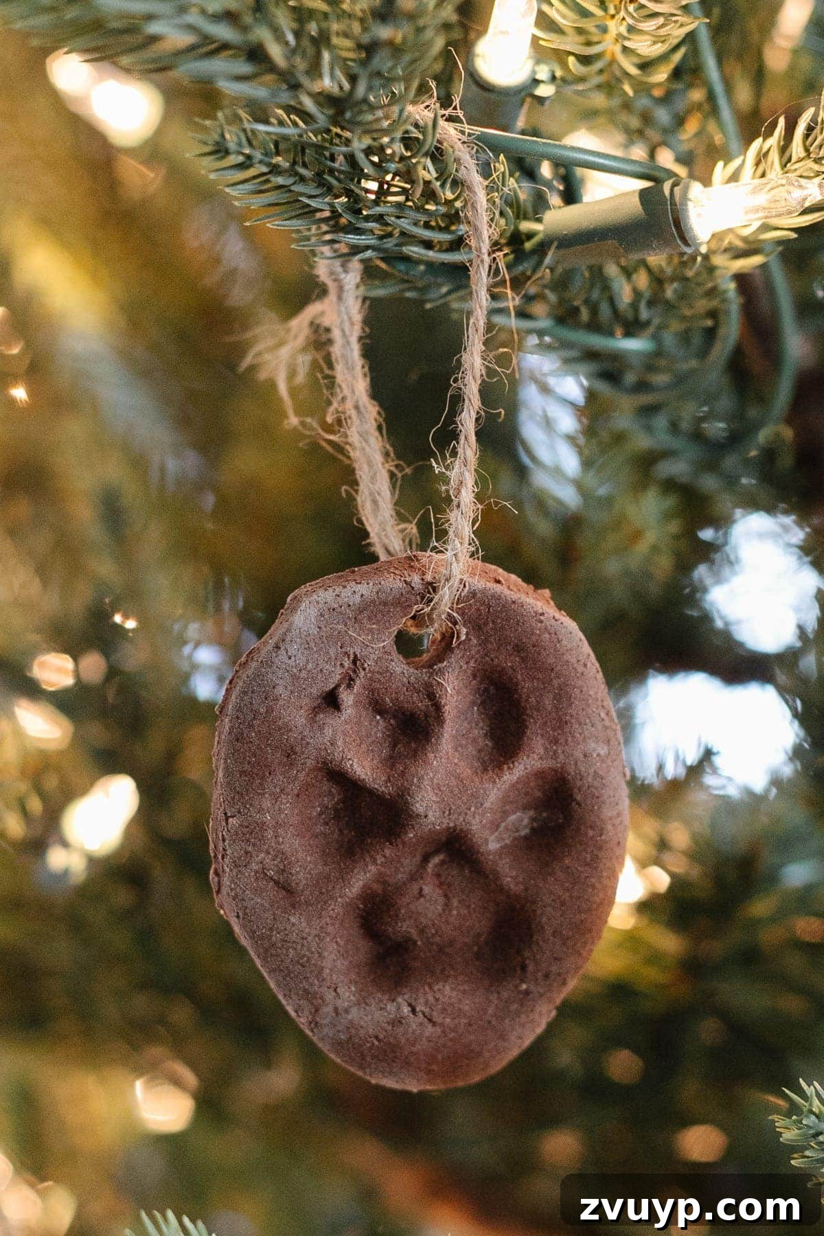 Craft Your Own Cinnamon Salt Dough Decorations 14 Finished DIY Cinnamon Salt Dough Ornaments, including a paw print, strung with twine and ready for display.