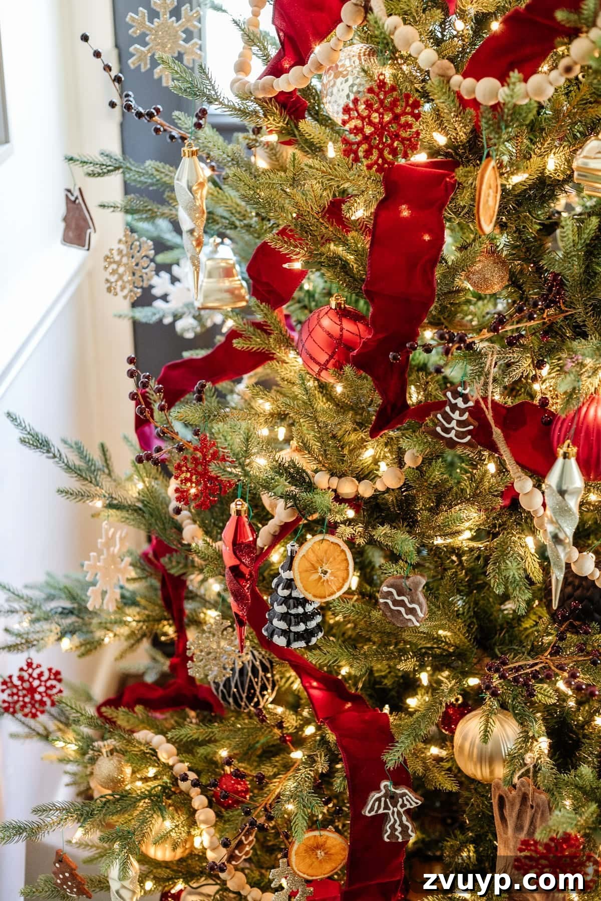 Festive Fusion: Our Modern Traditional Christmas Home 13 Christmas Tree with DIY and Velvet Ornaments